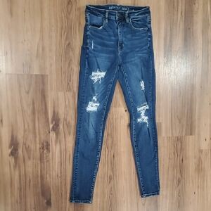 American Eagle Outfitters Women's High Rise Distressed Blue Jeans
